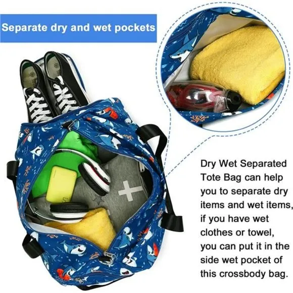 KIDS Duffel Overnight Bag for Boys and Girls Shark-Dark Blue