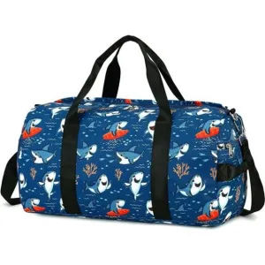 KIDS Duffel Overnight Bag for Boys and Girls Shark-Dark Blue