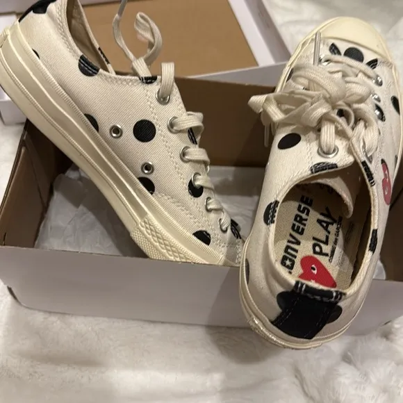 Kids Polka Dot Sneakers - Cream and Black Converse COMME Des Garçons