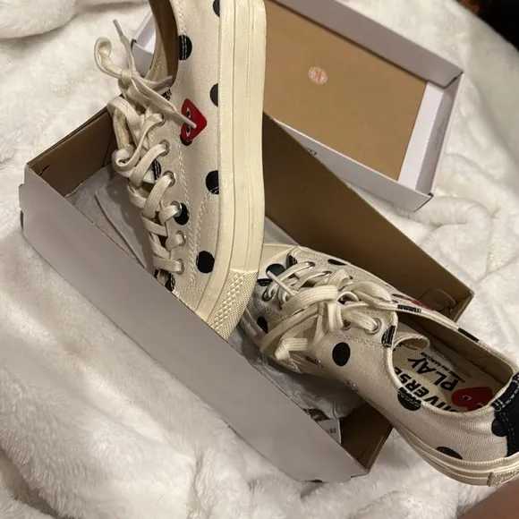 Kids Polka Dot Sneakers - Cream and Black Converse COMME Des Garçons