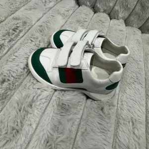 Kids White and Green Velcro Sneakers