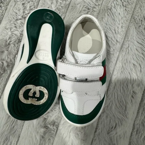 Kids White and Green Velcro Sneakers