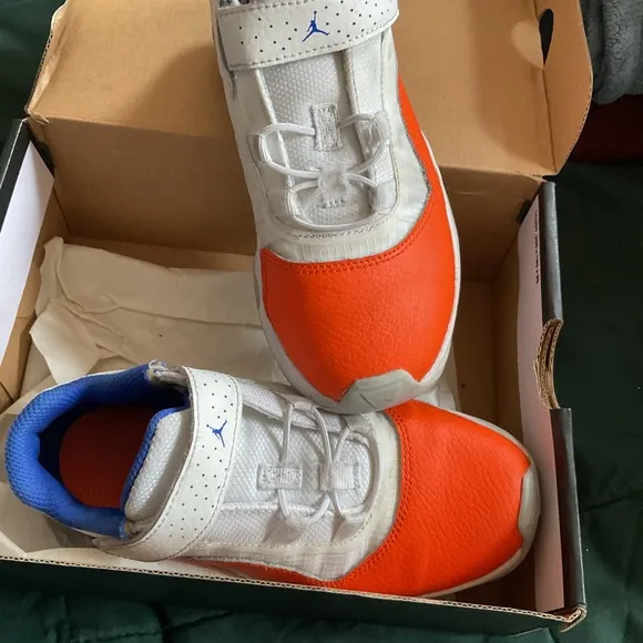 Kids White and Orange Jordan Sneakers