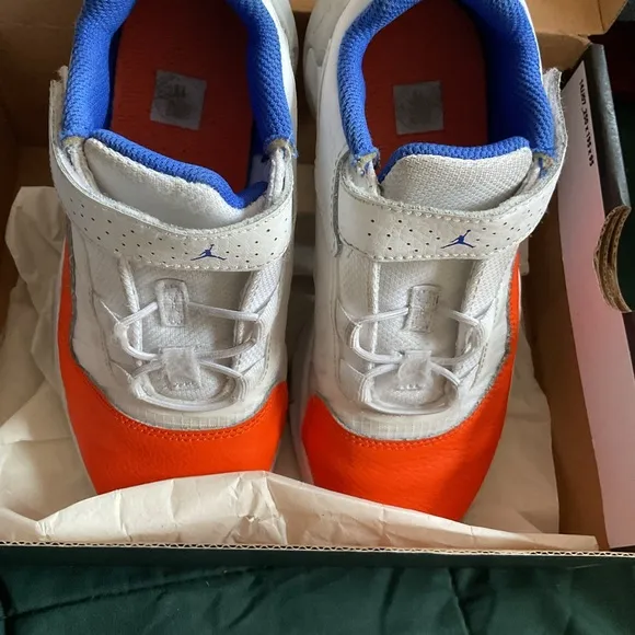 Kids White and Orange Jordan Sneakers