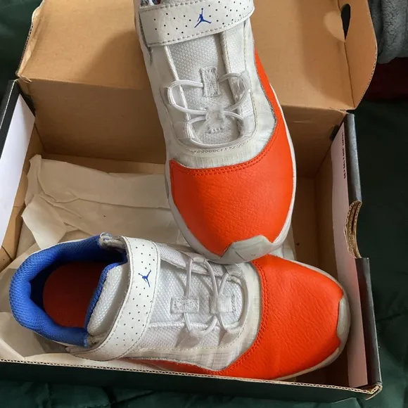 Kids White and Orange Jordan Sneakers