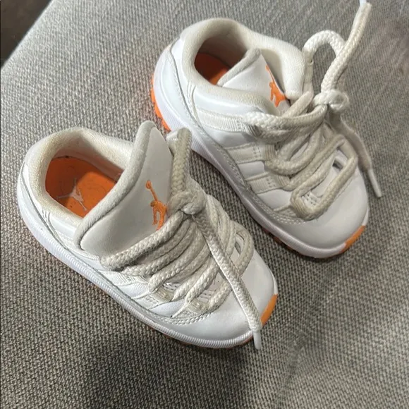 Kids White and Orange Nike Jordan Sneakers