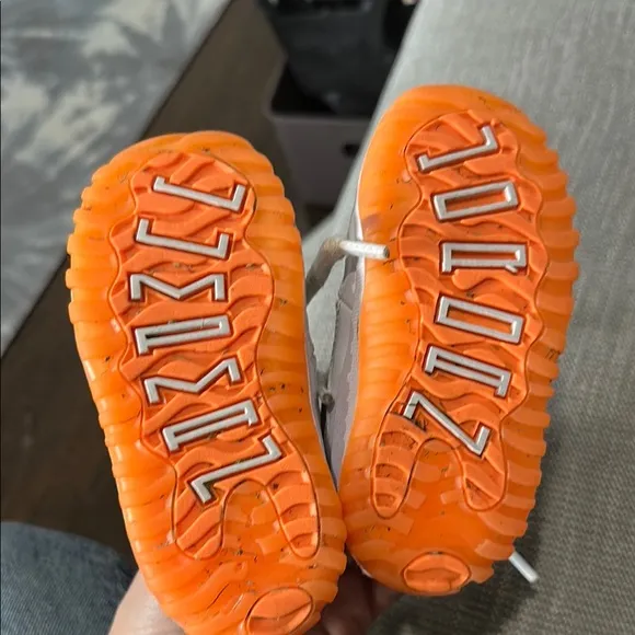 Kids White and Orange Nike Jordan Sneakers
