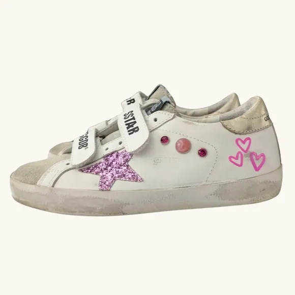 Kids White and Pink Star Sneakers