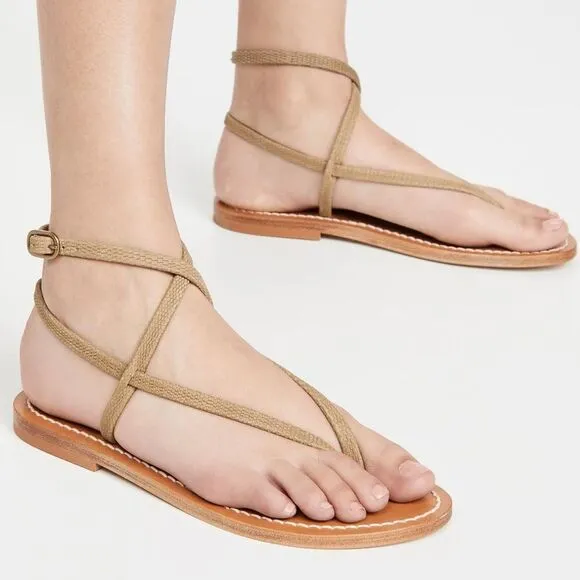K.Jacques Delta Flate Sandals Ankle Strap Thong Women's Brown Size Eu 36, US 5.5