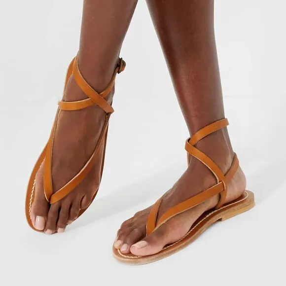 K.Jacques Delta Flate Sandals Ankle Strap Thong Women's Brown Size Eu 36, US 5.5