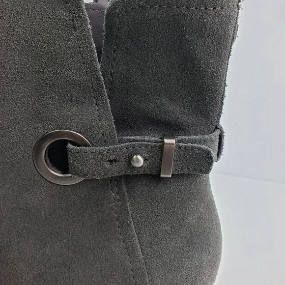Koolaburra By Ugg Samiah Womens Size 7 Grey Suede Stacked Heel Booties Boots