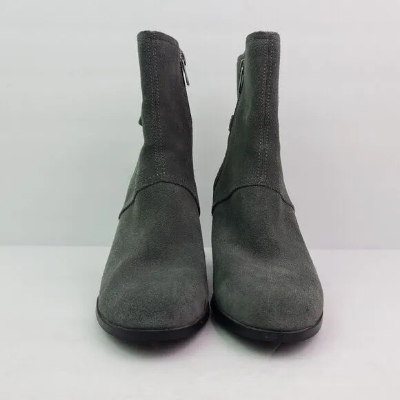 Koolaburra By Ugg Samiah Womens Size 7 Grey Suede Stacked Heel Booties Boots