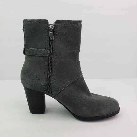 Koolaburra By Ugg Samiah Womens Size 7 Grey Suede Stacked Heel Booties Boots