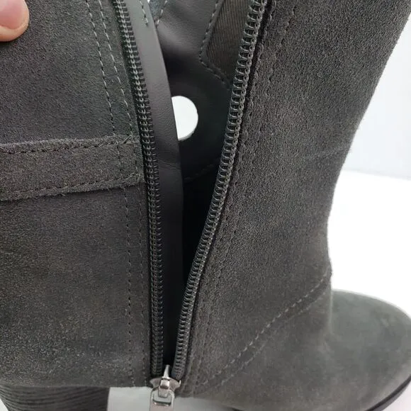 Koolaburra By Ugg Samiah Womens Size 7 Grey Suede Stacked Heel Booties Boots