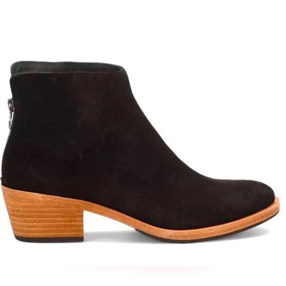 KORK-EASE | Kecia Black Suede Ankle Boots Stacked Block Heel Booties