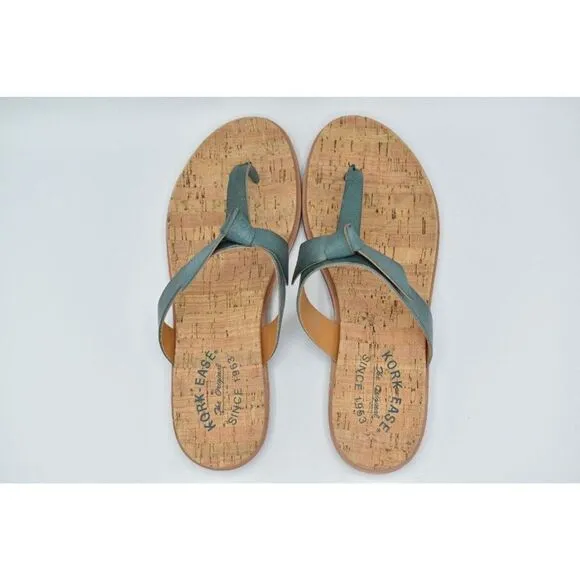 Kork-Ease Womens Size 8 Blake T-Strap Turquoise Leather Thong Sandals Shoes