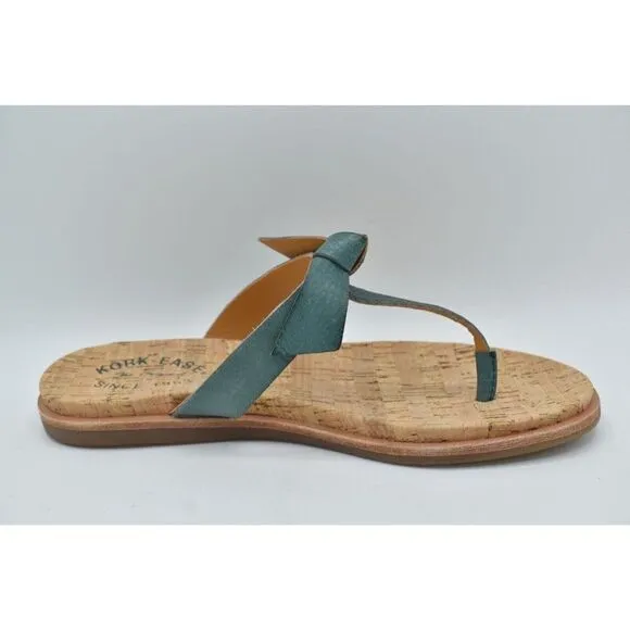Kork-Ease Womens Size 8 Blake T-Strap Turquoise Leather Thong Sandals Shoes