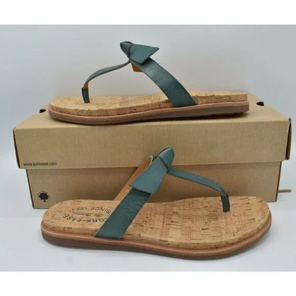 Kork-Ease Womens Size 8 Blake T-Strap Turquoise Leather Thong Sandals Shoes