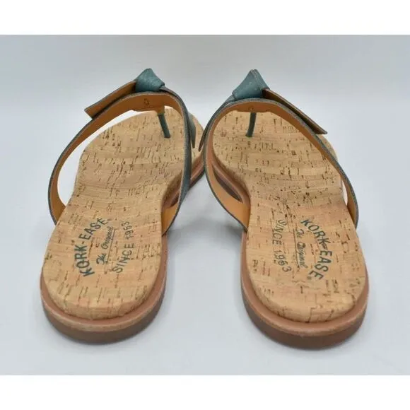 Kork-Ease Womens Size 8 Blake T-Strap Turquoise Leather Thong Sandals Shoes