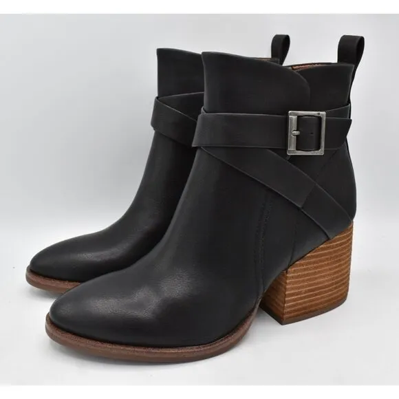 Korks Womens Size 8.5 Shyla Stacked Block Heel Black PU Zip Buckle Booties Boots
