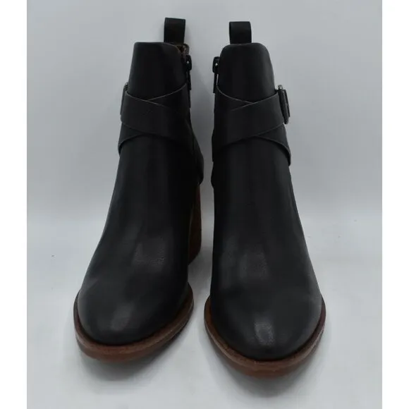 Korks Womens Size 8.5 Shyla Stacked Block Heel Black PU Zip Buckle Booties Boots