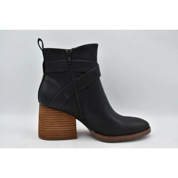 Korks Womens Size 8.5 Shyla Stacked Block Heel Black PU Zip Buckle Booties Boots
