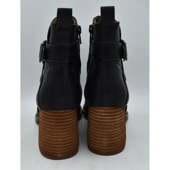 Korks Womens Size 8.5 Shyla Stacked Block Heel Black PU Zip Buckle Booties Boots