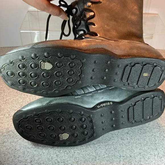 K.swiss grey mid calf bike boots with lace up shaft. Size 7 men’s. Leather