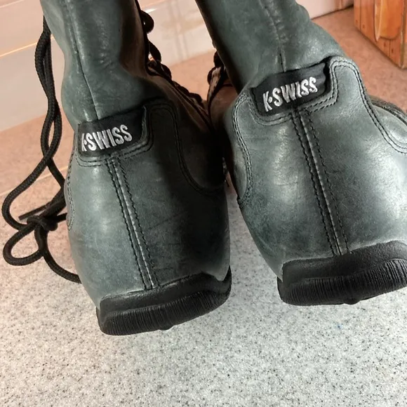 K.swiss grey mid calf bike boots with lace up shaft. Size 7 men’s. Leather