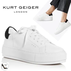 KURT GEIGER Women's Laney White Leather Platform Low Top Sneakers Loafers