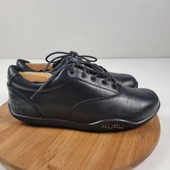 Kuru Black Comfort Everyday Sneaker Black Leather Shoe mens Size 8.5