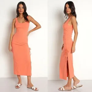 L Space Sandpiper Ribbed Midi Tank Dress in Fusion Coral Size M