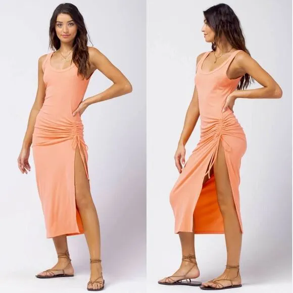 L Space Sandpiper Ribbed Midi Tank Dress in Fusion Coral Size M