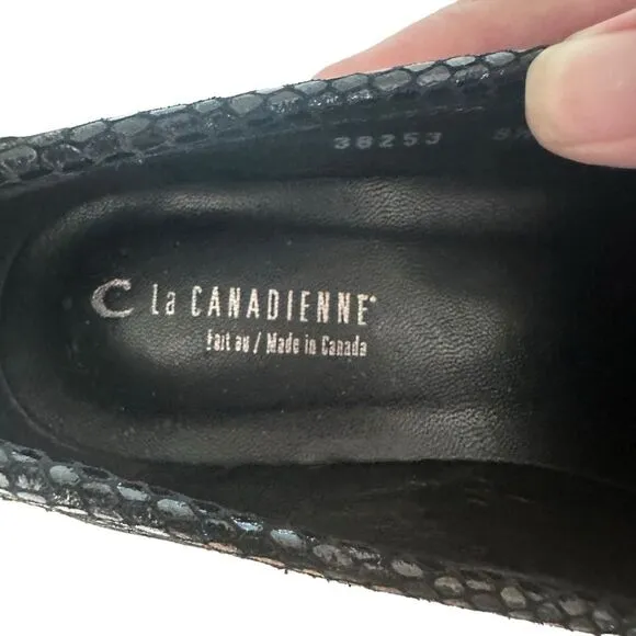 La Canadienne Hepburn Snake Embossed Black Suede Chunky Loafer Size 8.5