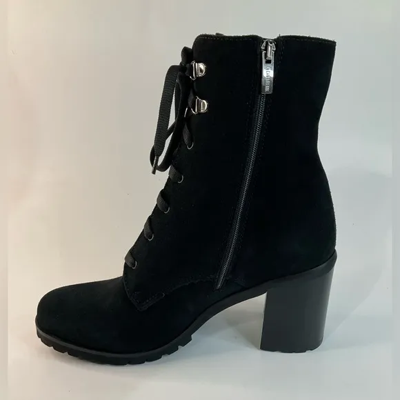 La Canadienne Parkera Women's Black Suede Lace Up Zip Casual Mid Boots