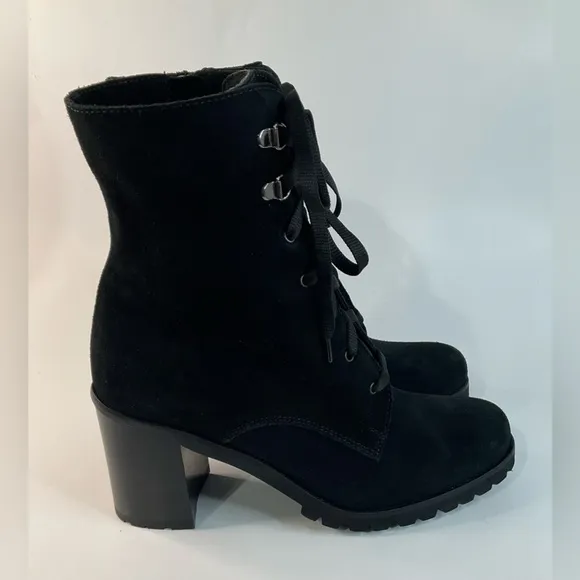 La Canadienne Parkera Women's Black Suede Lace Up Zip Casual Mid Boots