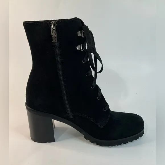 La Canadienne Parkera Women's Black Suede Lace Up Zip Casual Mid Boots