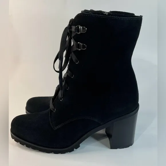 La Canadienne Parkera Women's Black Suede Lace Up Zip Casual Mid Boots