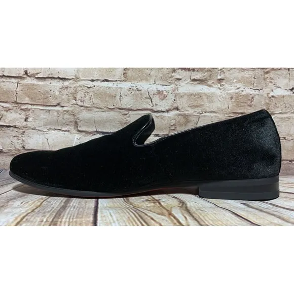 La Milano Mens Alex Velvet Loafer Sz 10.5 Black Slip On Red Bottoms Memory Foam