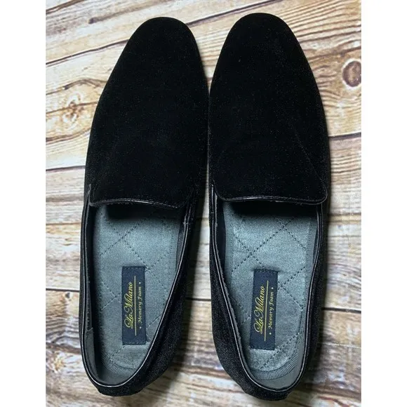 La Milano Mens Alex Velvet Loafer Sz 10.5 Black Slip On Red Bottoms Memory Foam