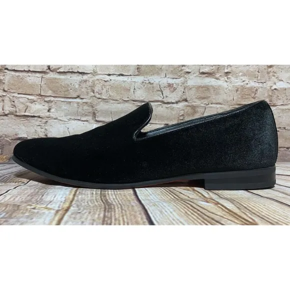 La Milano Mens Alex Velvet Loafer Sz 10.5 Black Slip On Red Bottoms Memory Foam