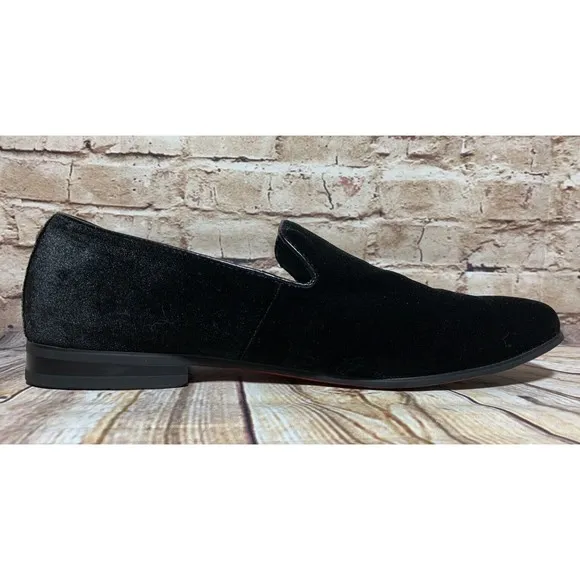La Milano Mens Alex Velvet Loafer Sz 10.5 Black Slip On Red Bottoms Memory Foam