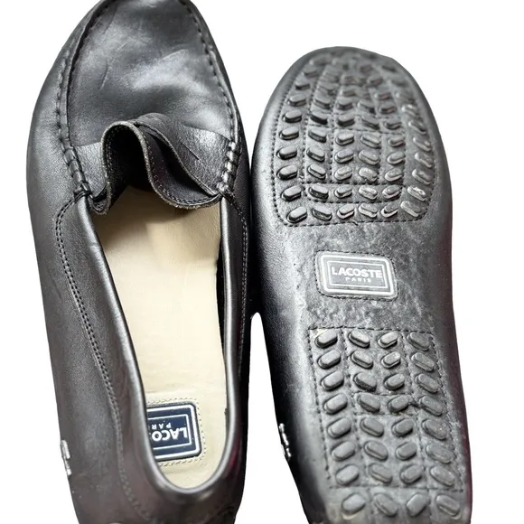 Lacoste Black Leather Slip-On Loafers
