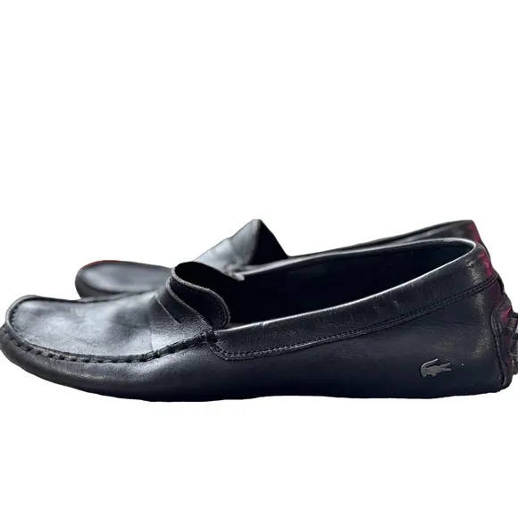 Lacoste Black Leather Slip-On Loafers
