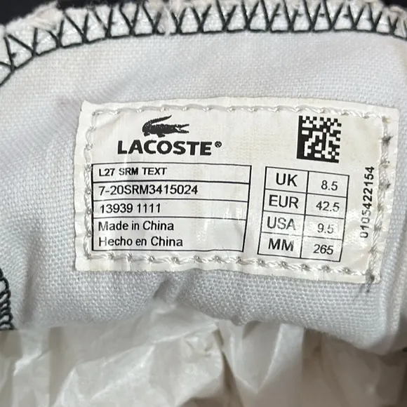 Lacoste Low‎ Top  Black Sneakers Size 9.5 Men’s