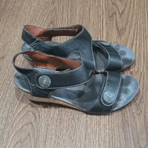 Ladies TAOS BLACK LEATHER WEDGE SANDALS 39
