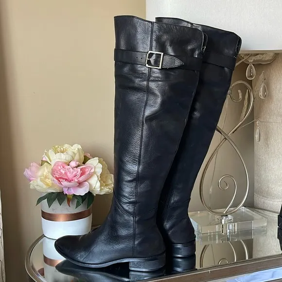 LAMICA OVER-THE-KNEE Genuine Leather Black BOOTS WITH STRAP WIDE CALF