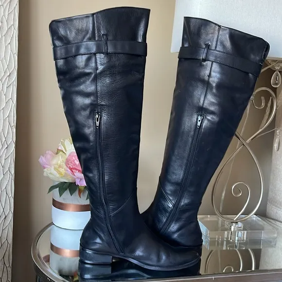 LAMICA OVER-THE-KNEE Genuine Leather Black BOOTS WITH STRAP WIDE CALF