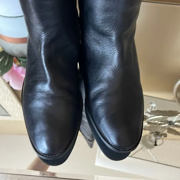 LAMICA OVER-THE-KNEE Genuine Leather Black BOOTS WITH STRAP WIDE CALF