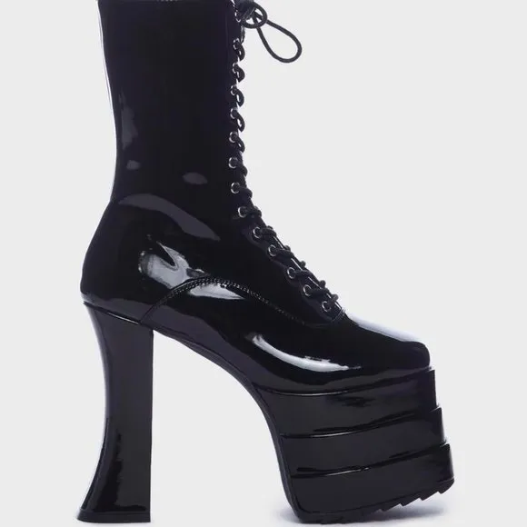 Lamoda &quot; THE BLACK PATENT STALLION &quot;  Platform Boots ( BRAND NEW !!! )